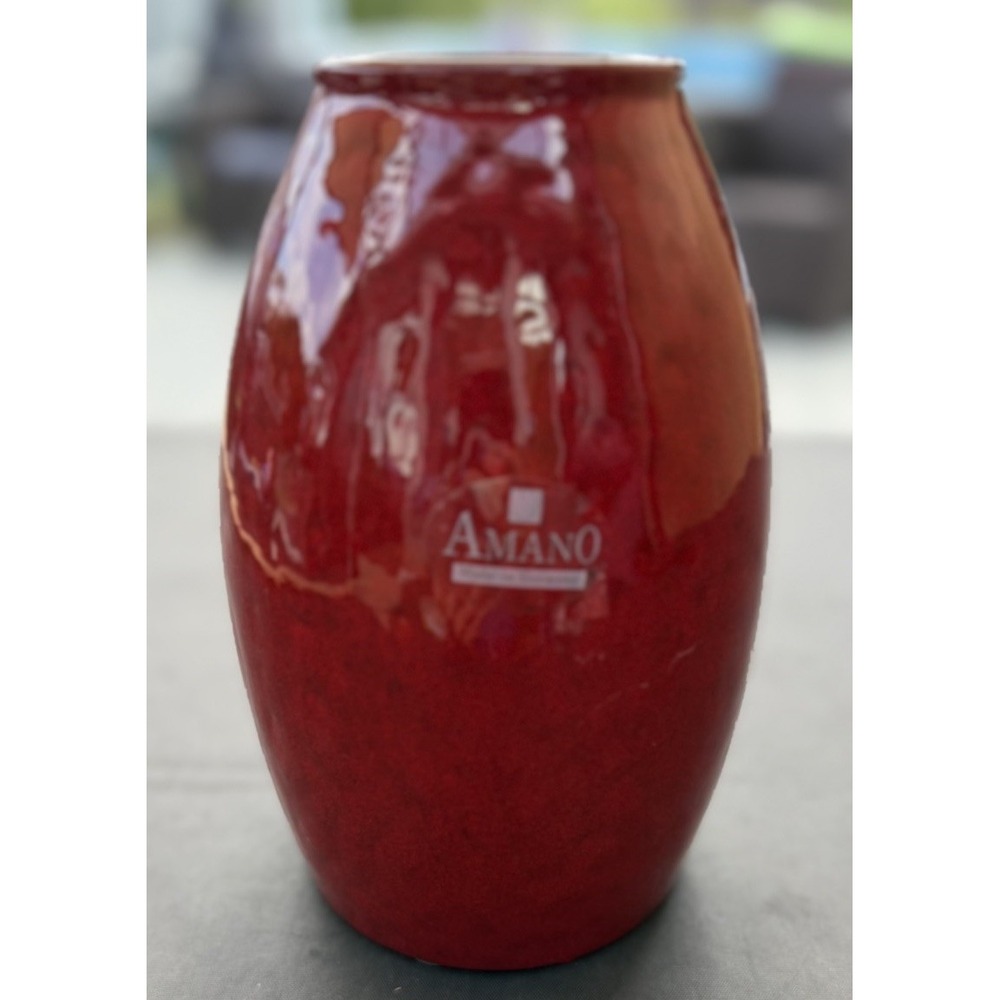 Pier 1 Amano Oxblood Red Torpedo Art Pottery Vase 7 1/2" Tall 629-18 Germany